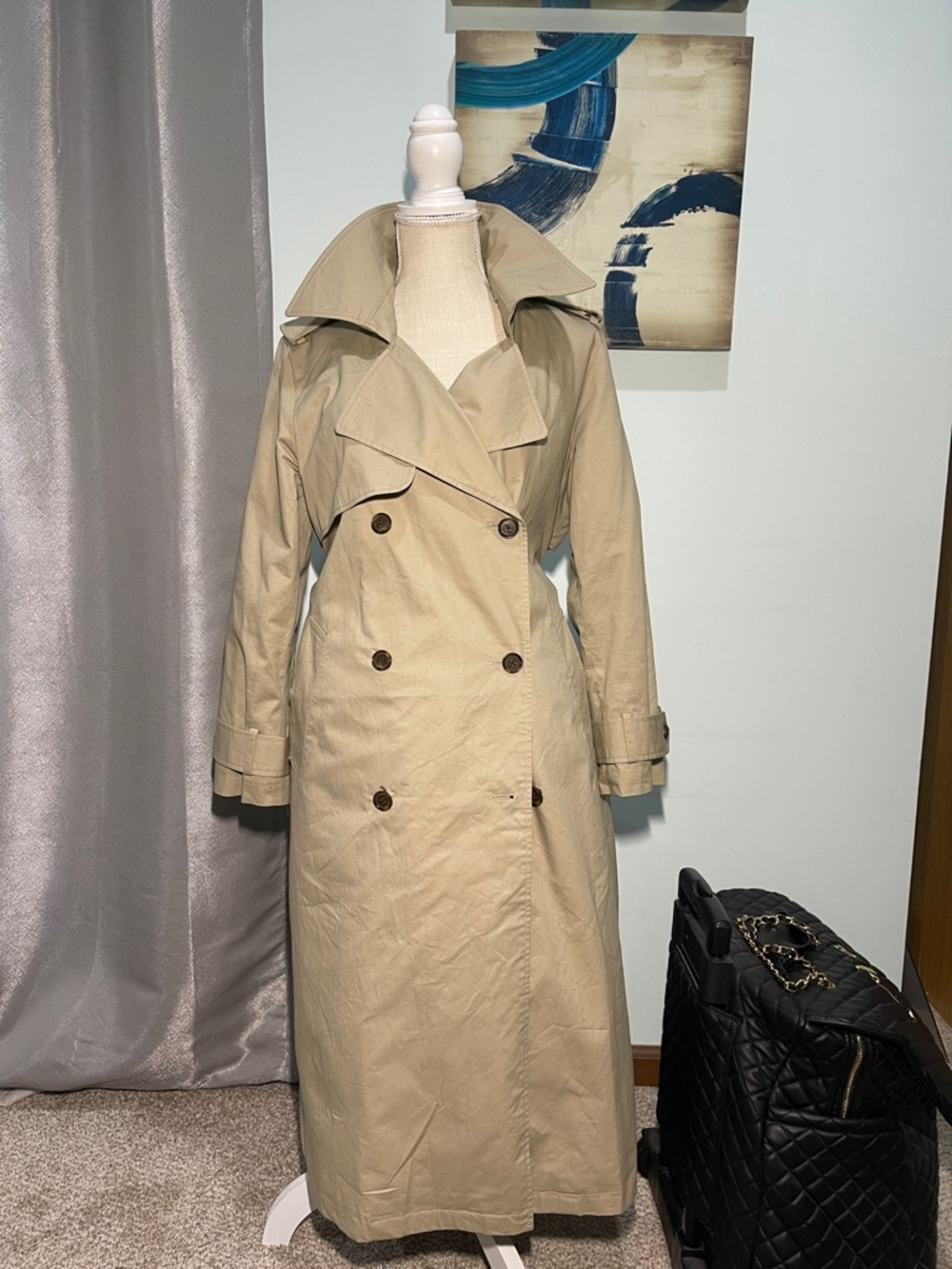Banana Republic Khaki Double-Breasted Trench Coat Medium Petite